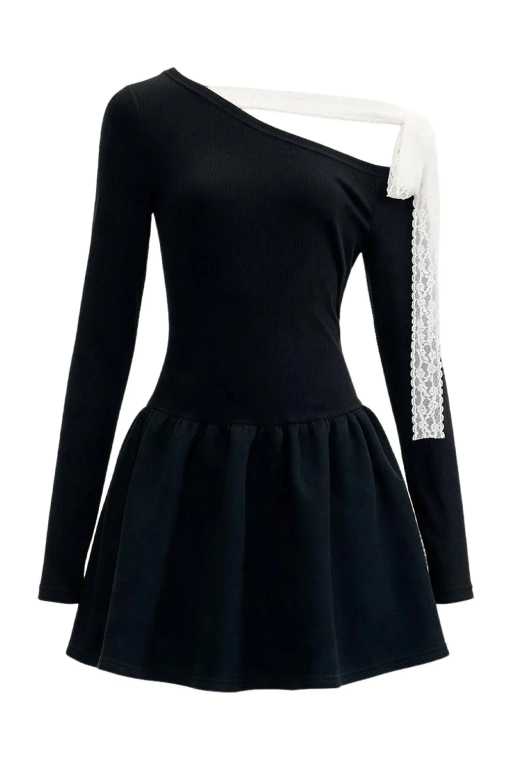 Asymmetrical One-Shoulder Tie Strap Black Dress