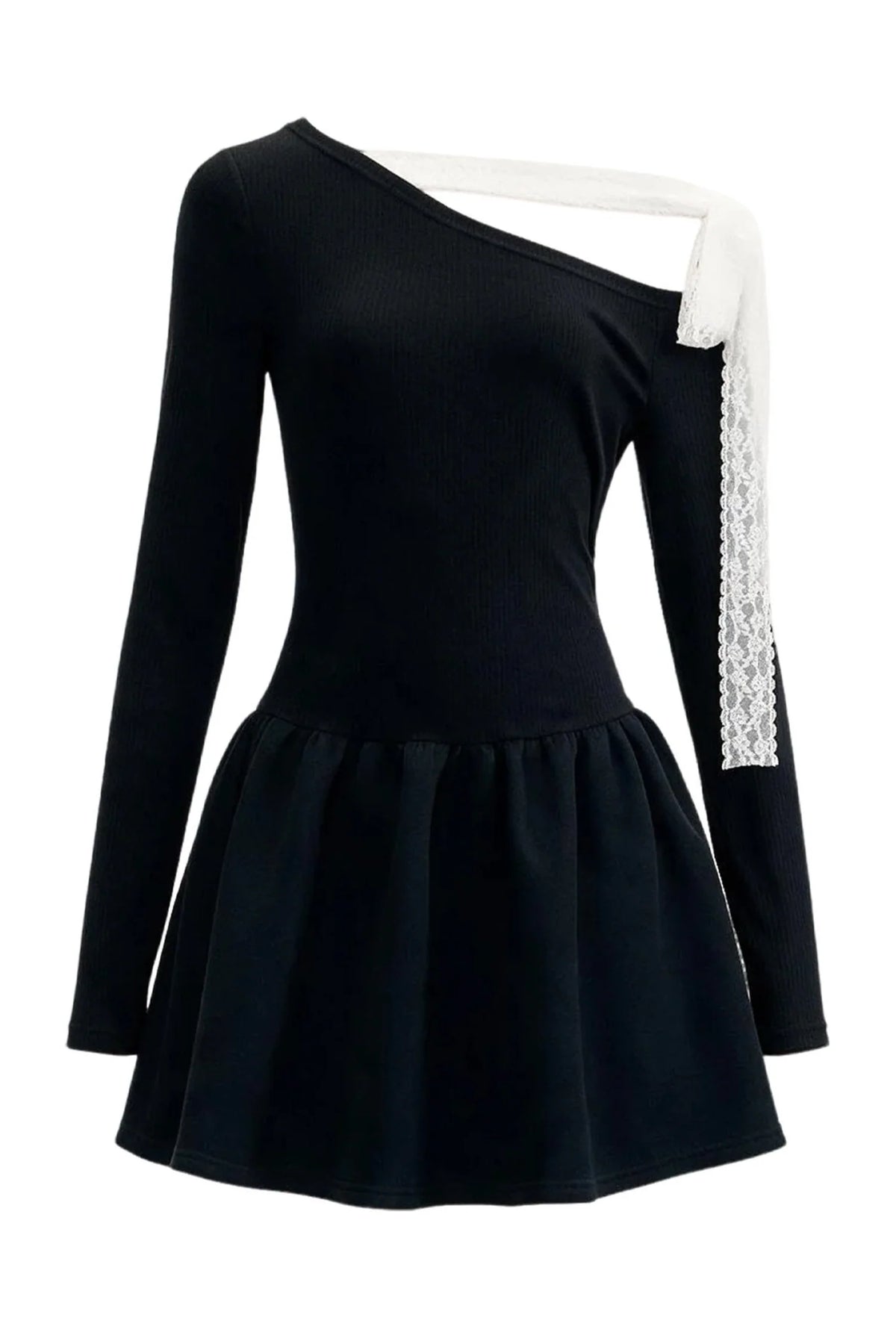 Asymmetrical One-Shoulder Tie Strap Black Dress