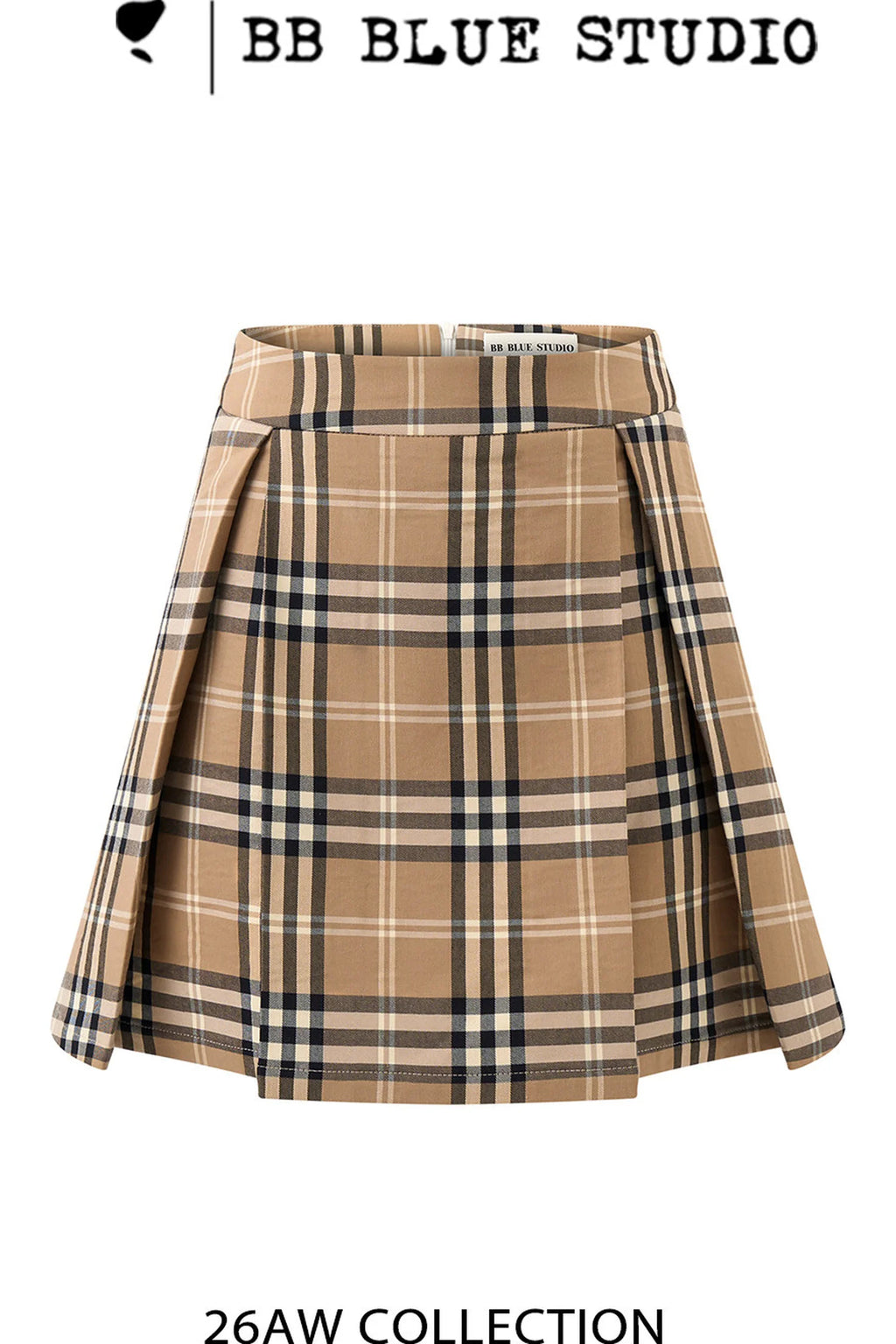 Double-Breasted Plaid Trench Coat and Skirt Set-Up