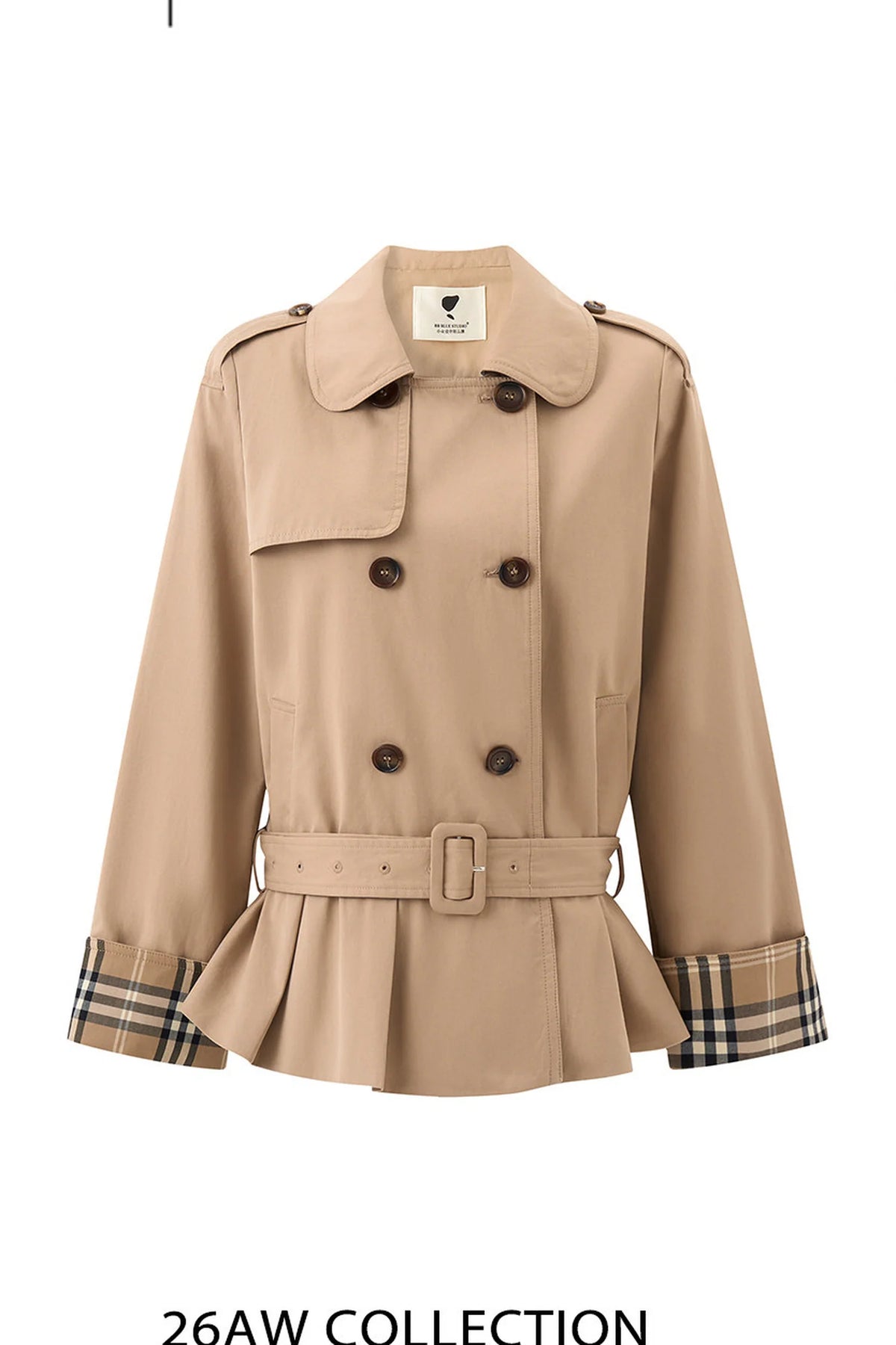 Double-Breasted Plaid Trench Coat and Skirt Set-Up