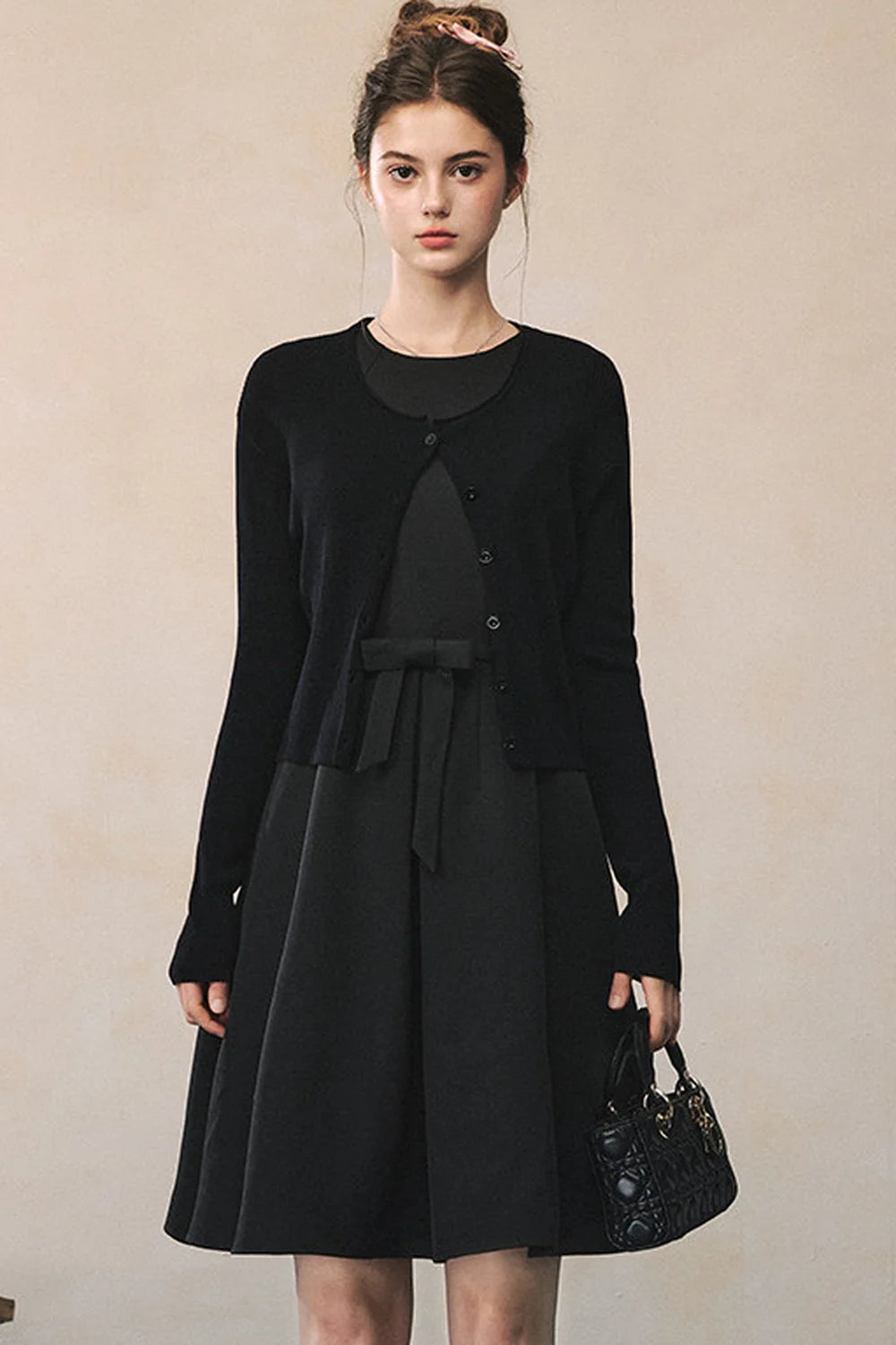 Black Bow A-Line Vest Dress